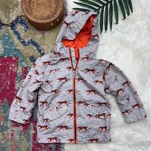 Hatley Roaming Tigers Microfiber Rain Jacket Boys 4 Zip Up Gray Orange Hooded